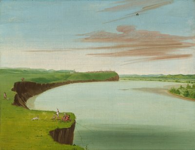Vista distante del pueblo Mandan de George Catlin